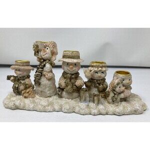CH Snowman Family Christmas Candle Holder Holiday Resin 5 Snowmen Figures